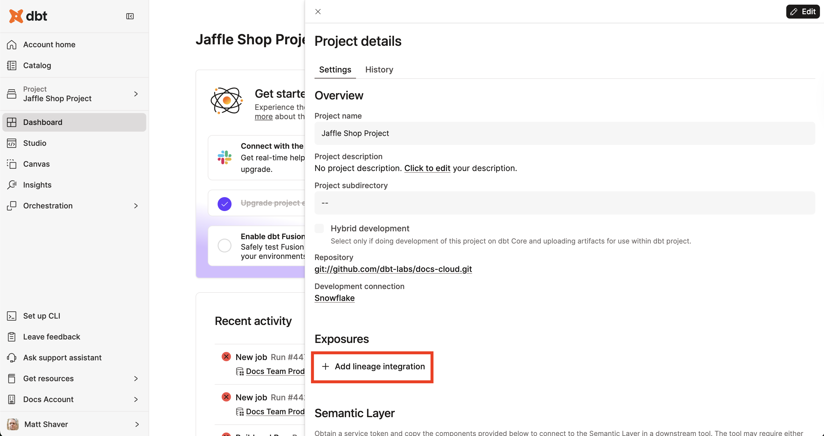 Select Add lineage integration to add the Tableau connection.