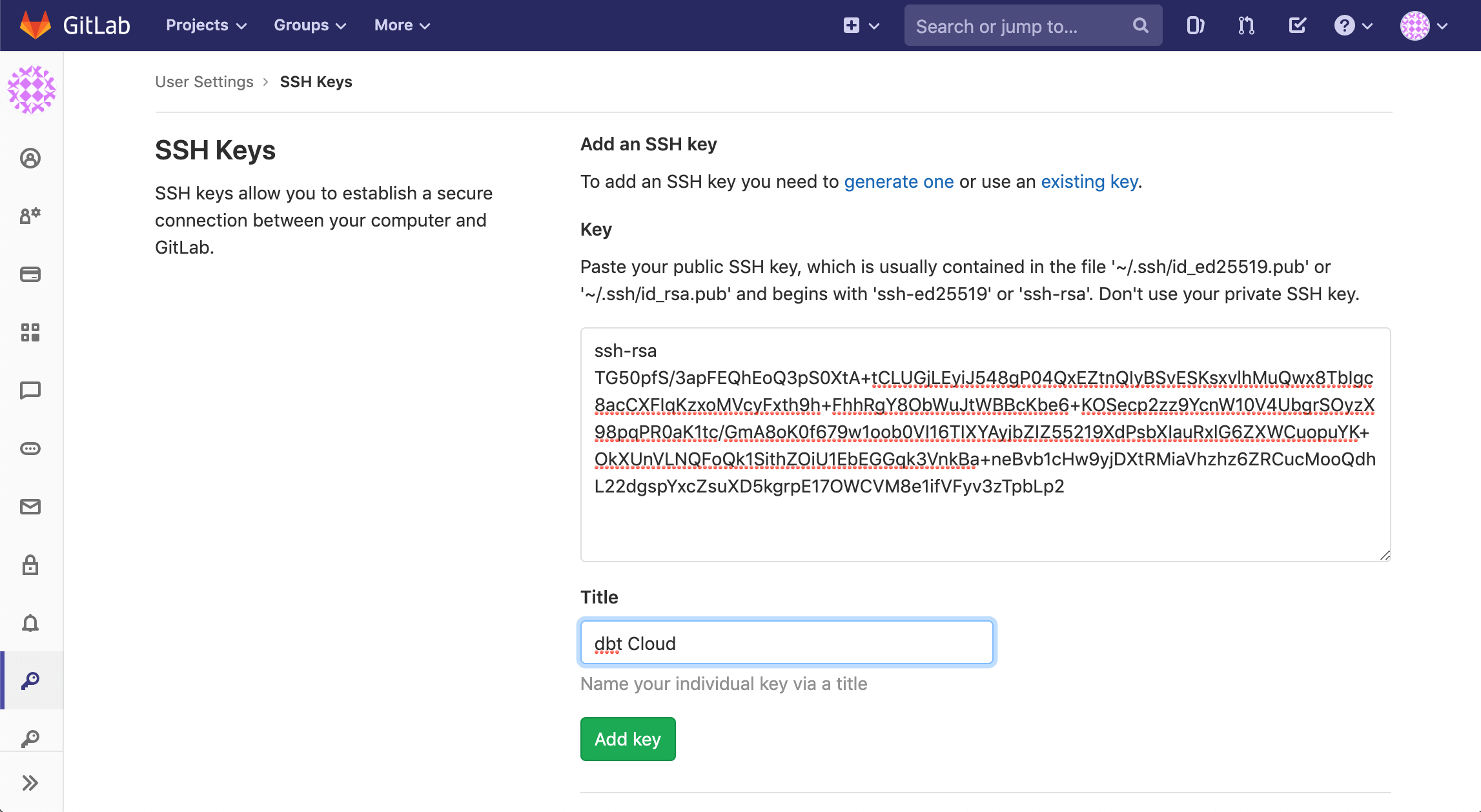 Configuring a GitLab SSH Key Configuring a GitLab SSH Key
