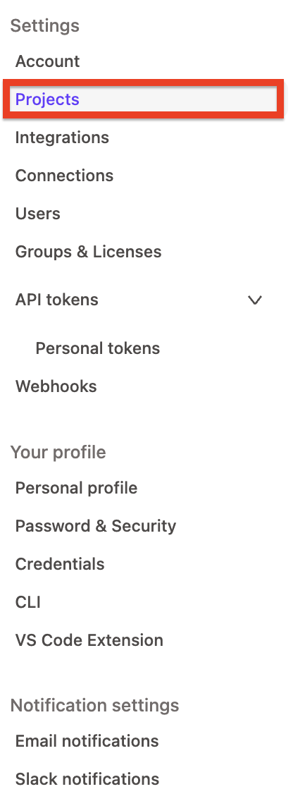 Select projects from the menu. Select projects from the menu.